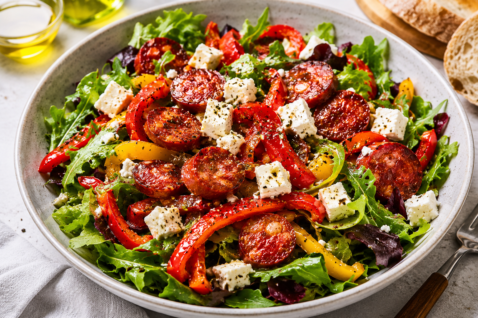 Chorizo, Feta & Roasted Pepper Salad